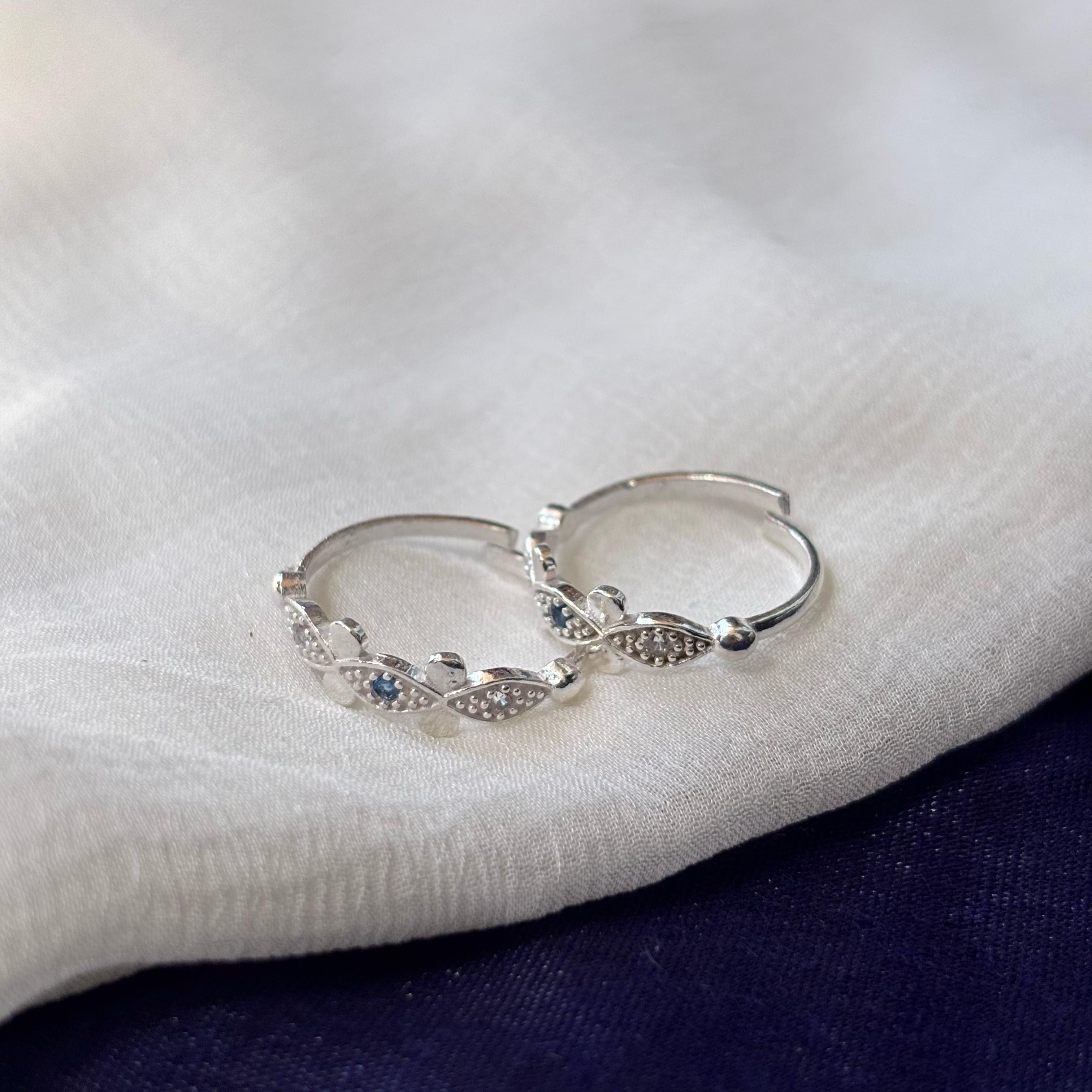 Blue Evil Eye Pure Silver Indian Bichiya Slim Toe Ring