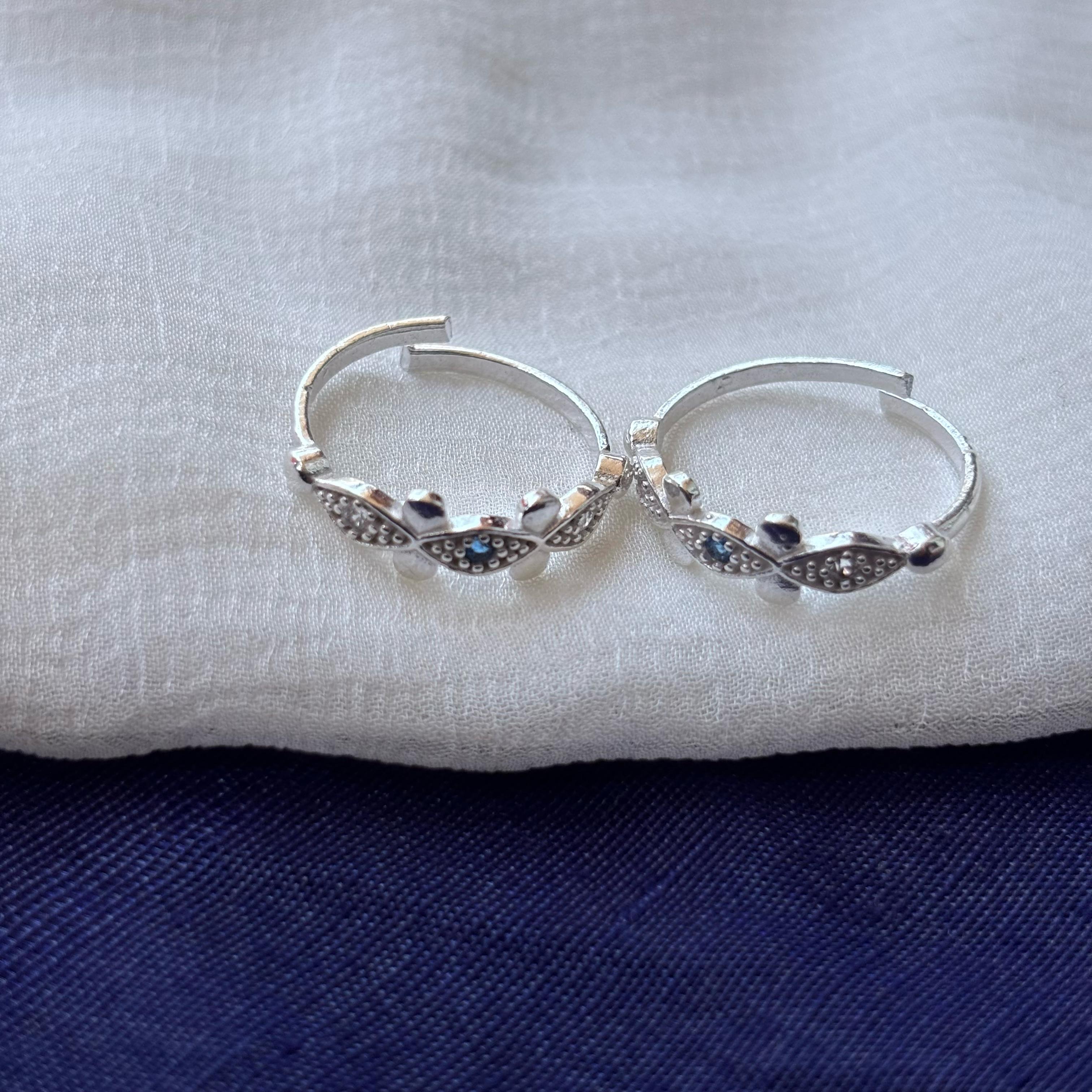 Blue Evil Eye Pure Silver Indian Bichiya Slim Toe Ring