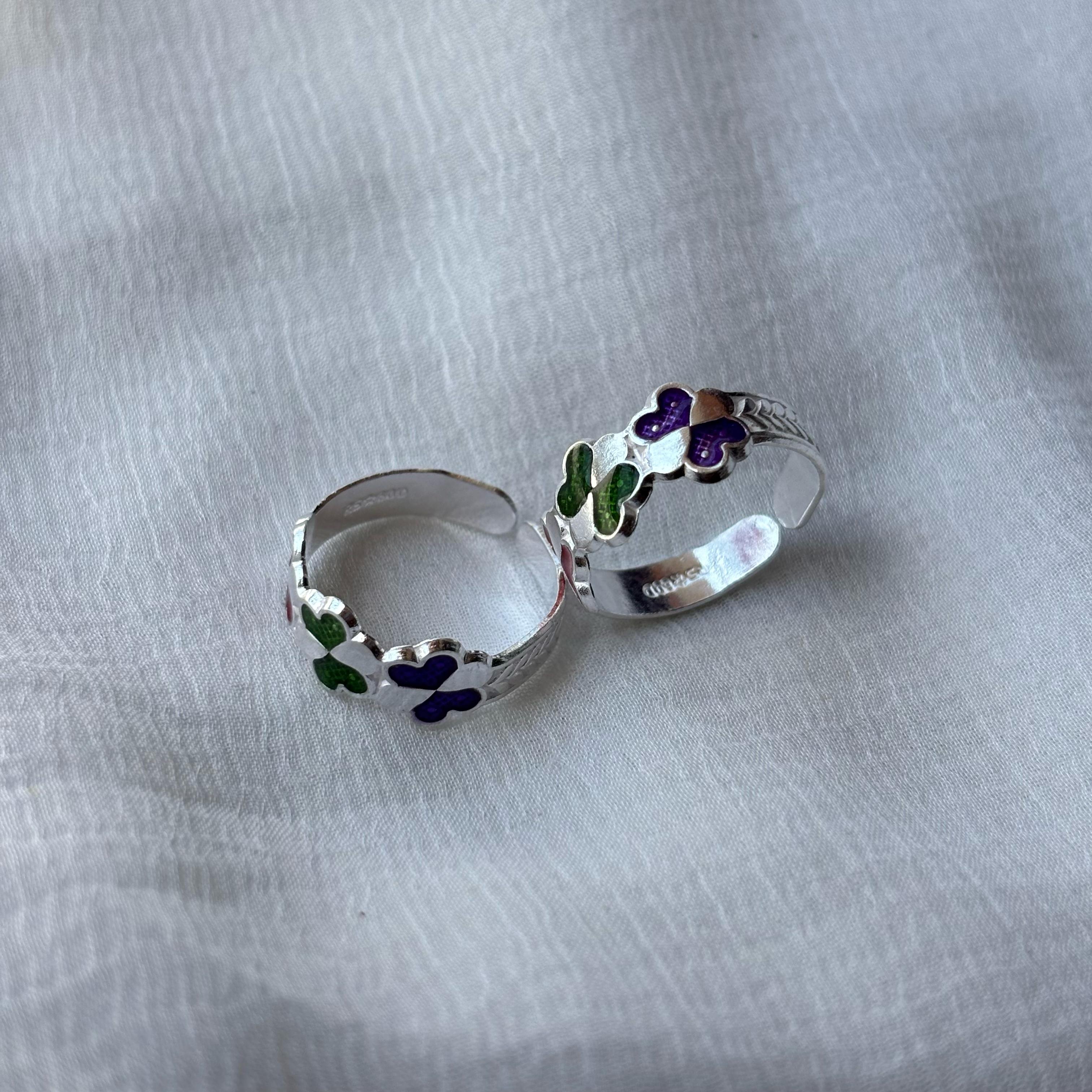 925 Silver Colourful Butterfly Bohemian Indian Bichiya Midi Toe Ring