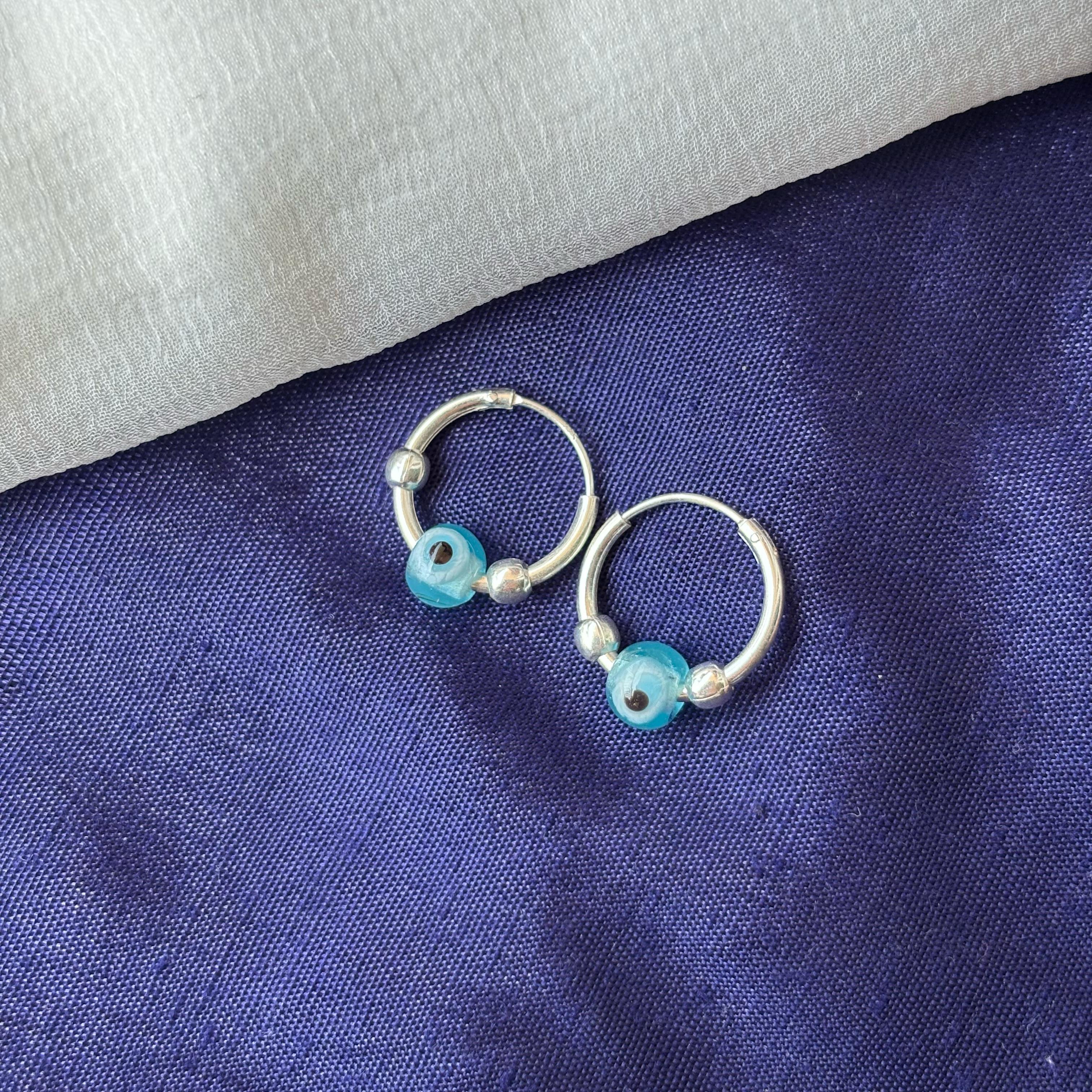 Evil Eye Silver Bali Asian Tiny Lightweight Hoop Earring