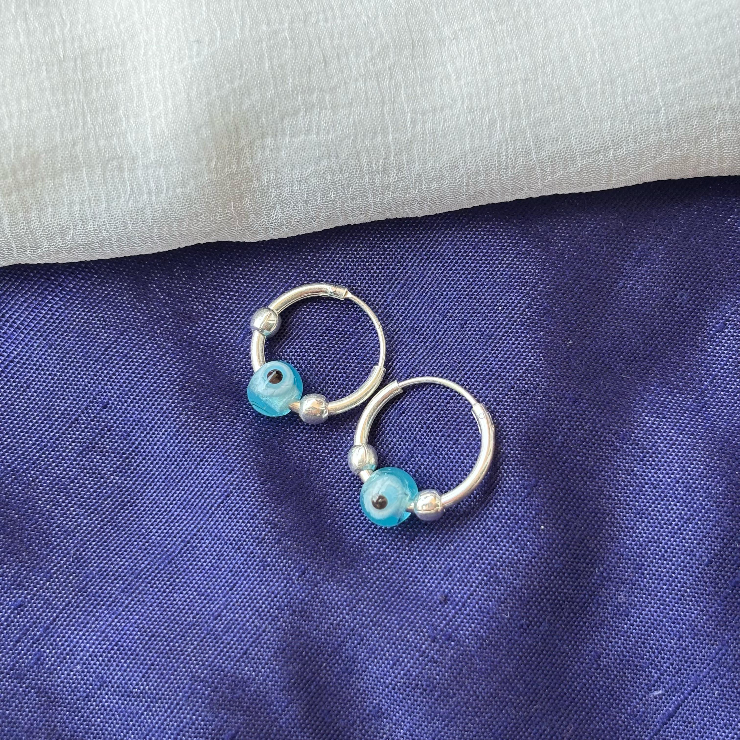 Evil Eye Silver Bali Asian Tiny Lightweight Hoop Earring