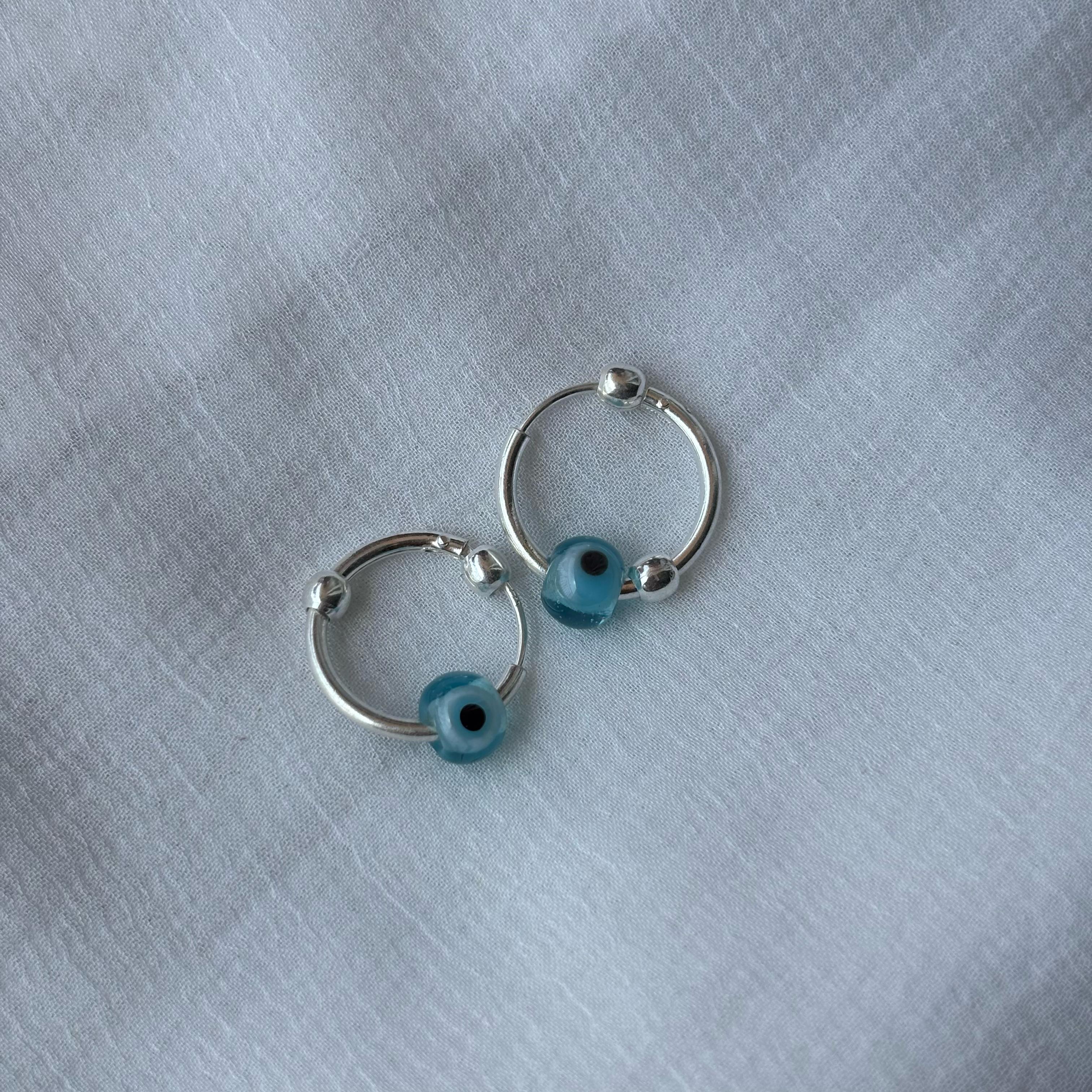 Evil Eye Silver Bali Asian Tiny Lightweight Hoop Earring