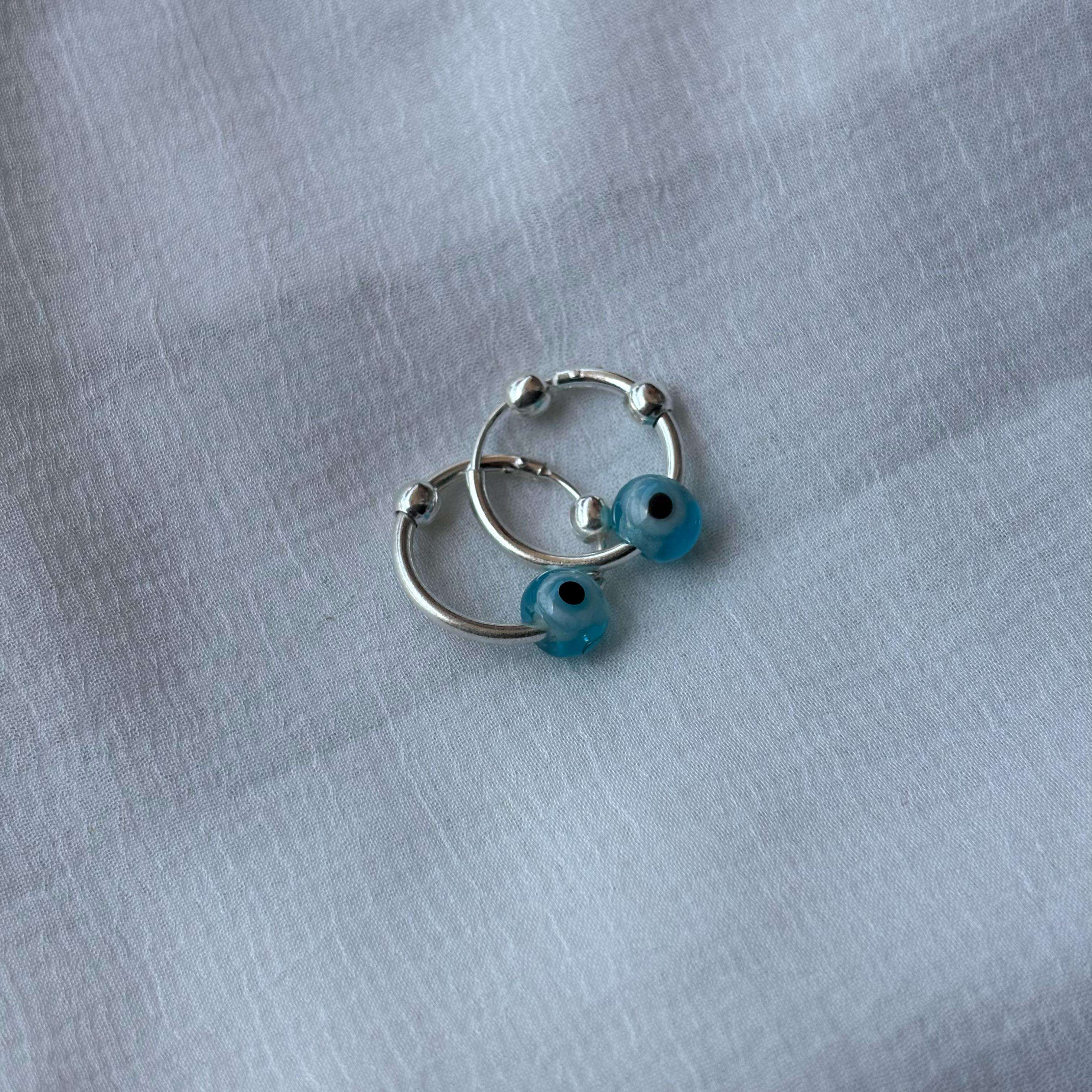 Evil Eye Silver Bali Asian Tiny Lightweight Hoop Earring