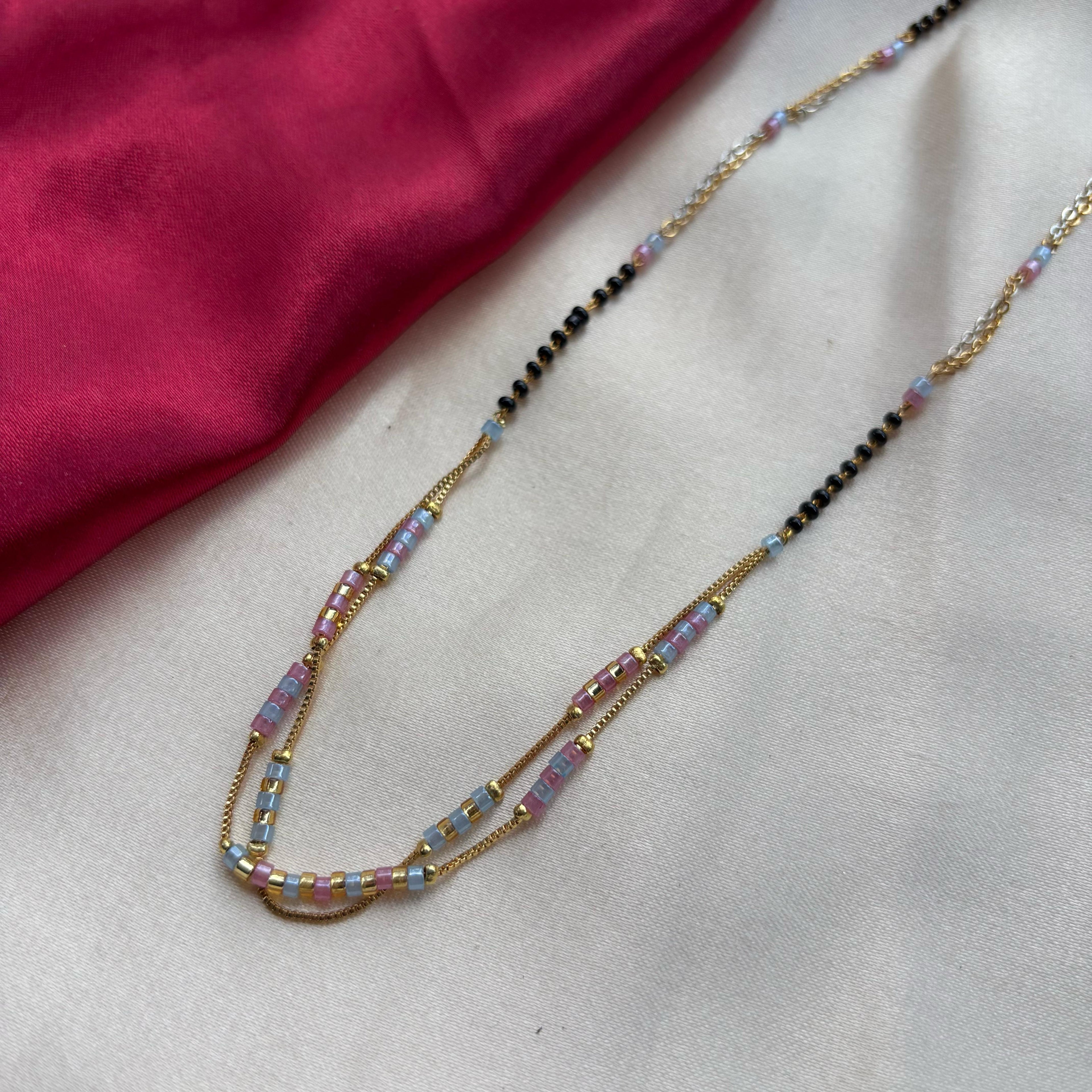 Two layer gold beaded indian traditional mangalsutra necklace