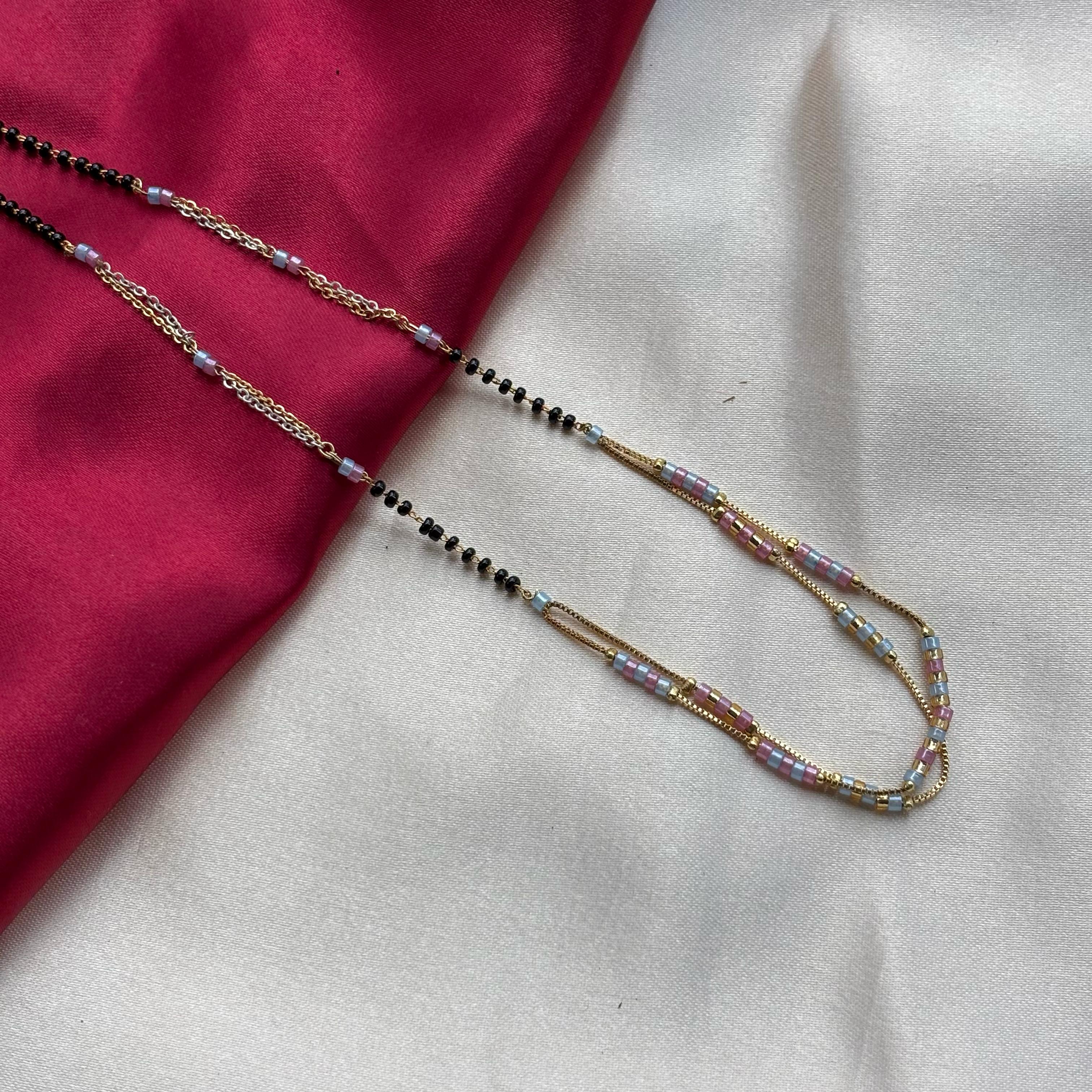 Two layer gold beaded indian traditional mangalsutra necklace