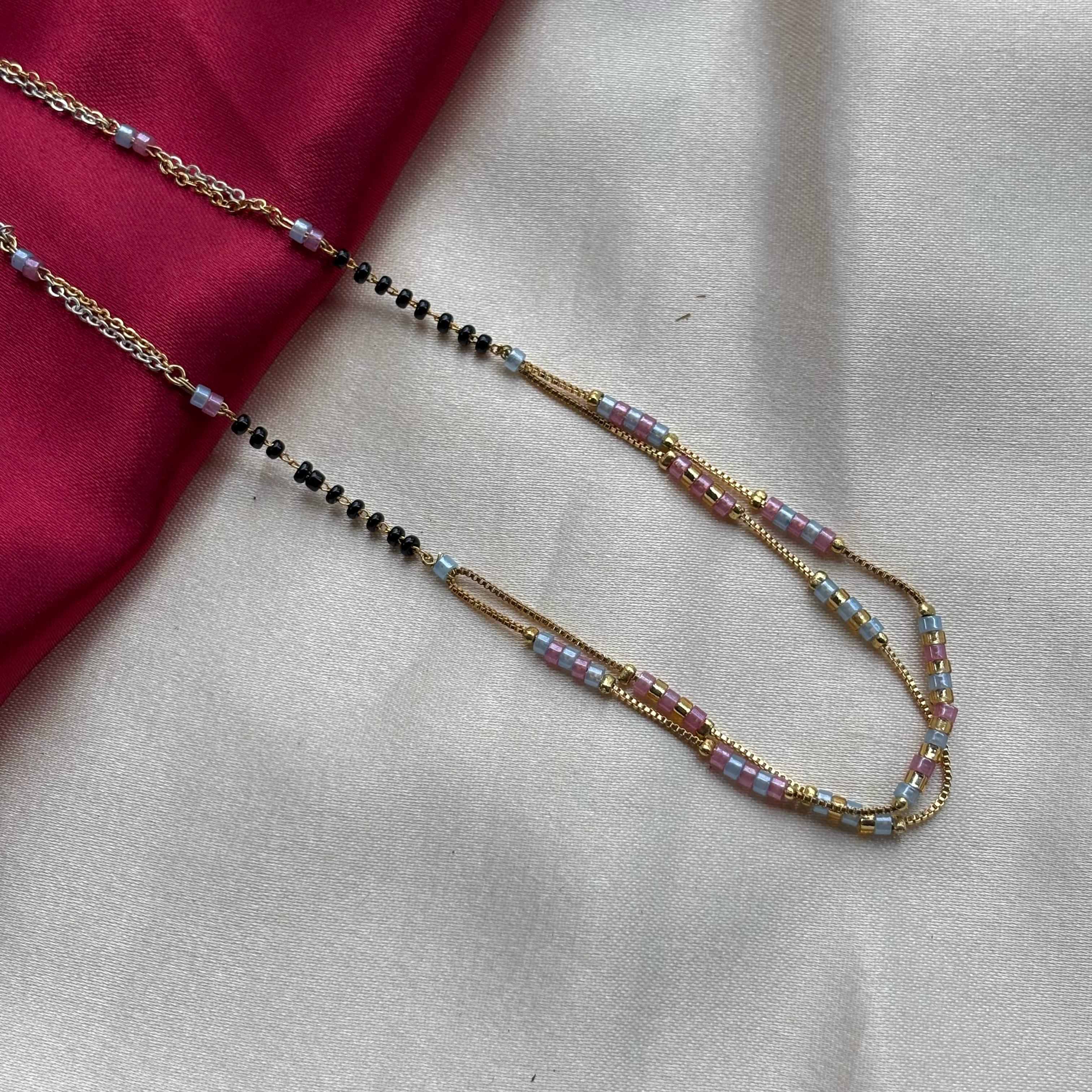 Two layer gold beaded indian traditional mangalsutra necklace