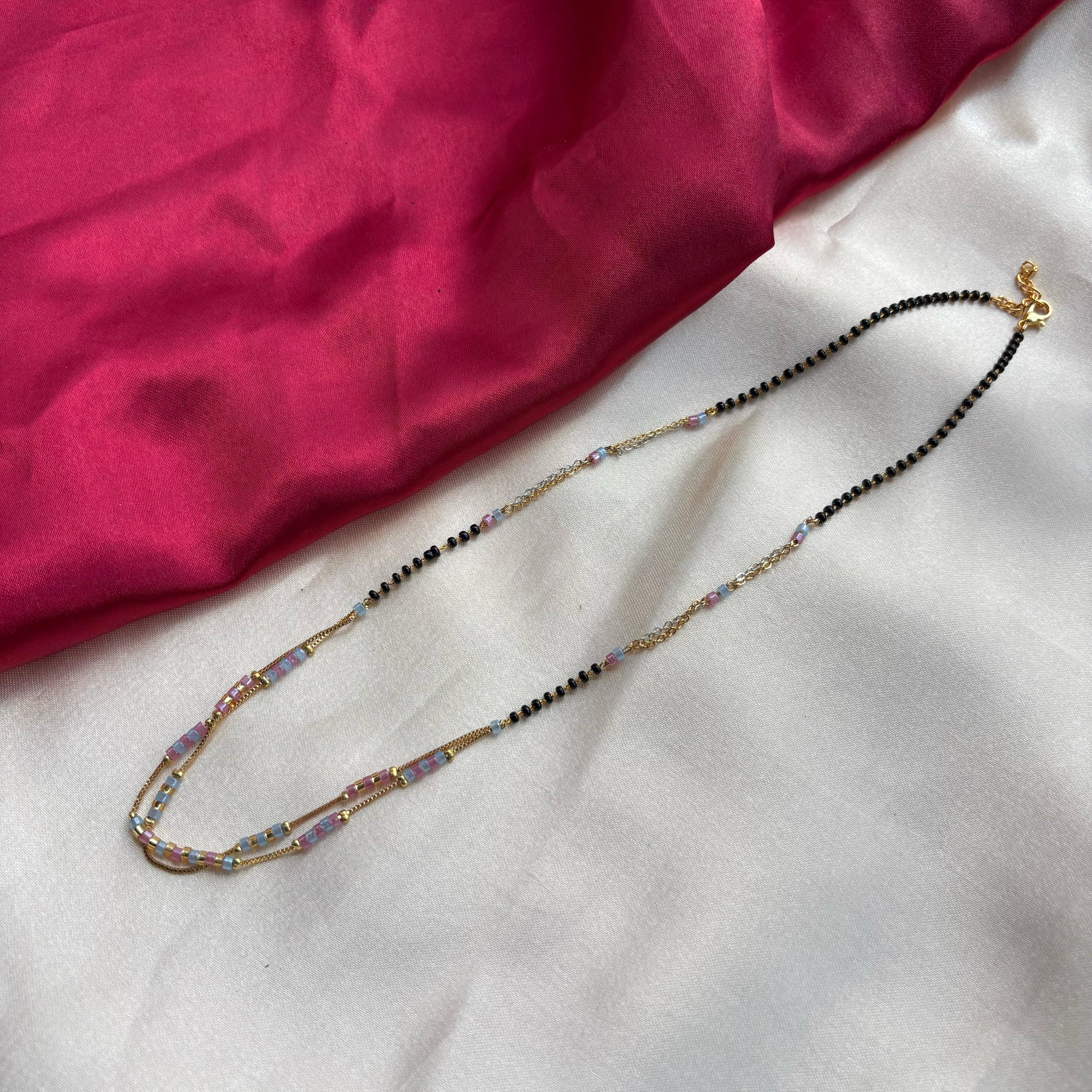 Two layer gold beaded indian traditional mangalsutra necklace