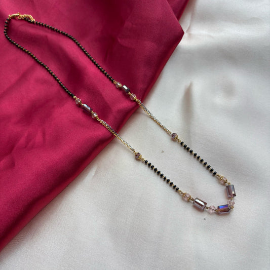 Black bead 18ct gold plated crystal slim mangalsutra Pendant Necklace