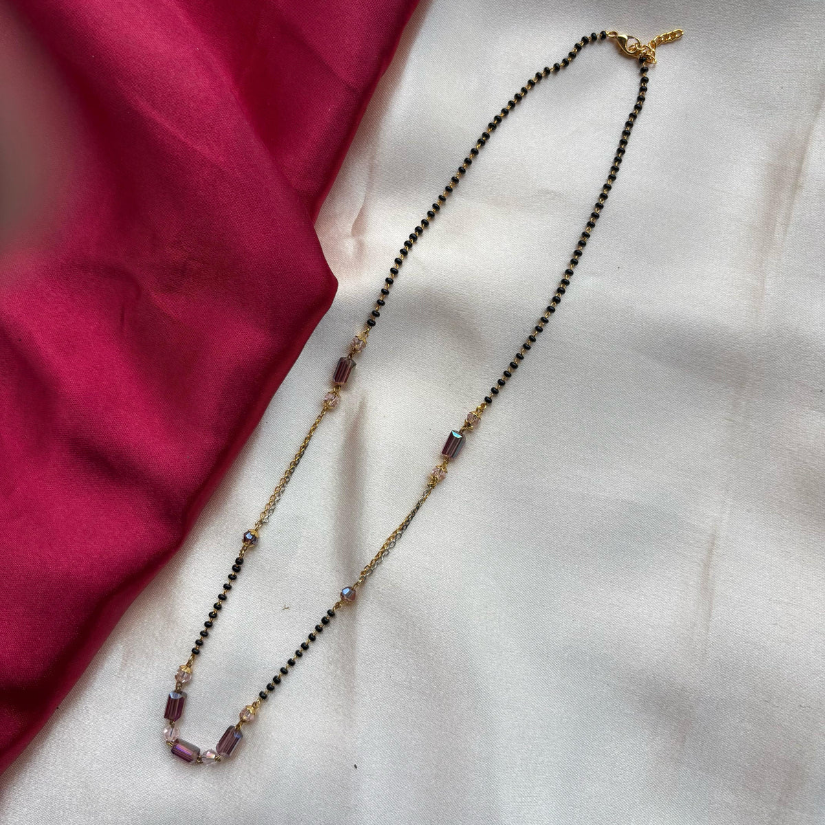 Black bead 18ct gold plated crystal slim mangalsutra Pendant Necklace — Boho Jewellery UK | The Colourful Aura