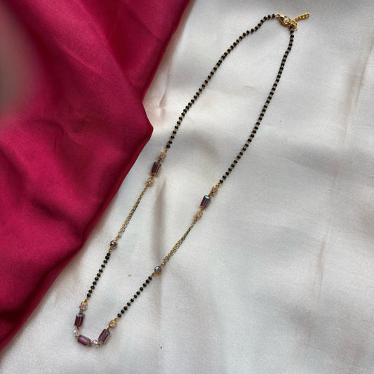 Black bead 18ct gold plated crystal slim mangalsutra Pendant Necklace
