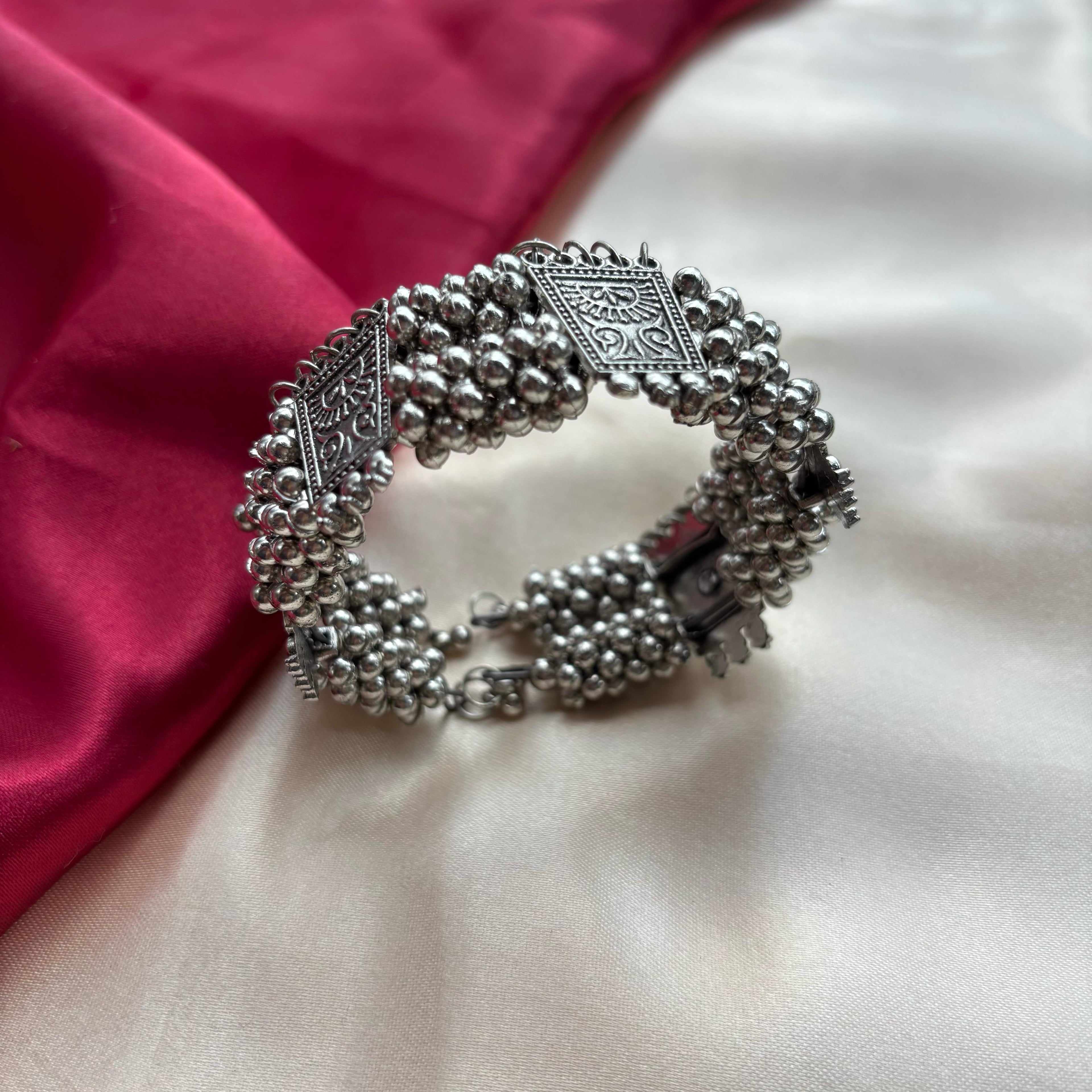 Oxidised Ghungaroo Tribal Silver Ethnic Boho Gypsy Indian Bridal Kada Bangle Bracelet