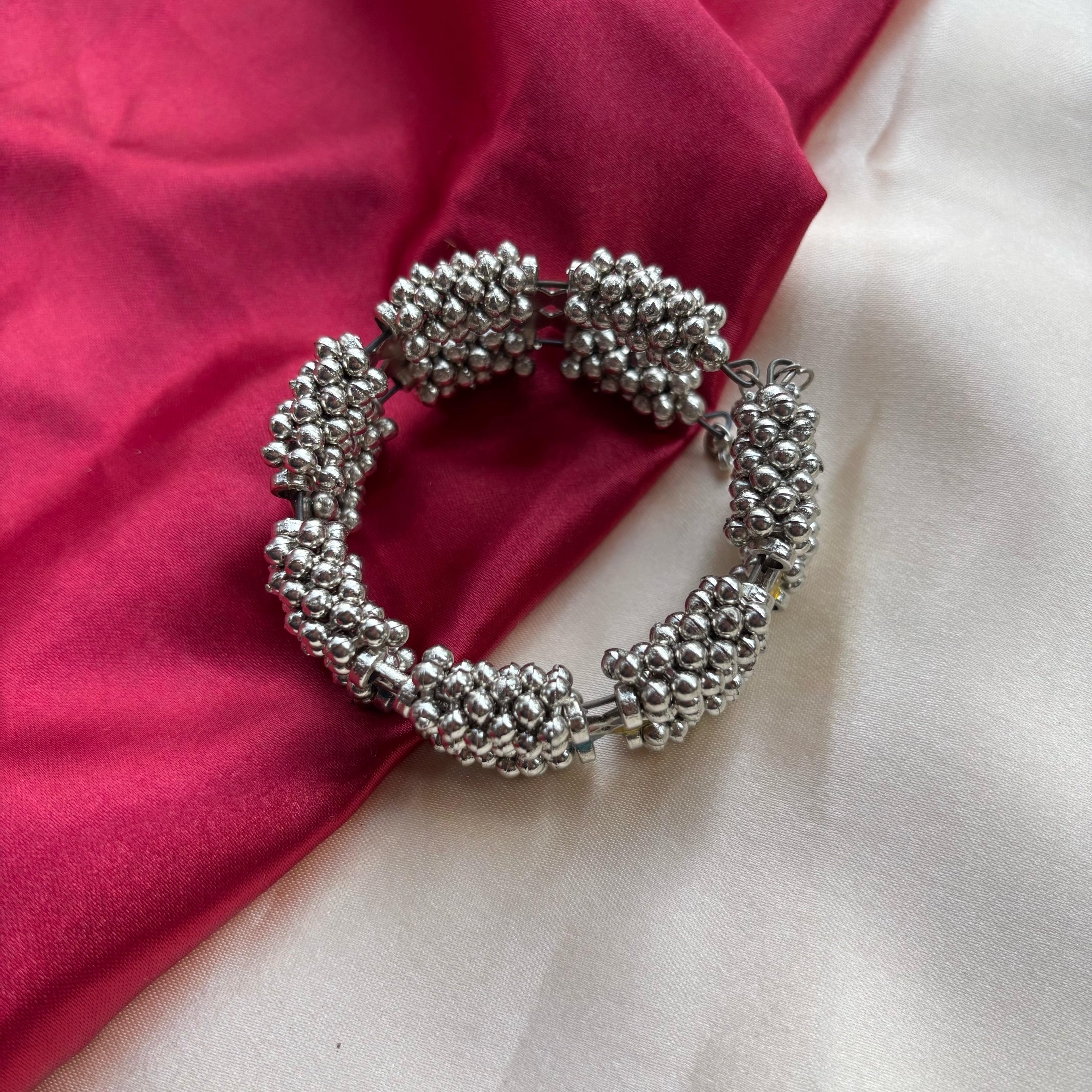 Oxidised Ghungaroo multicolour stones Open Bridal Kada Cuff Bangle