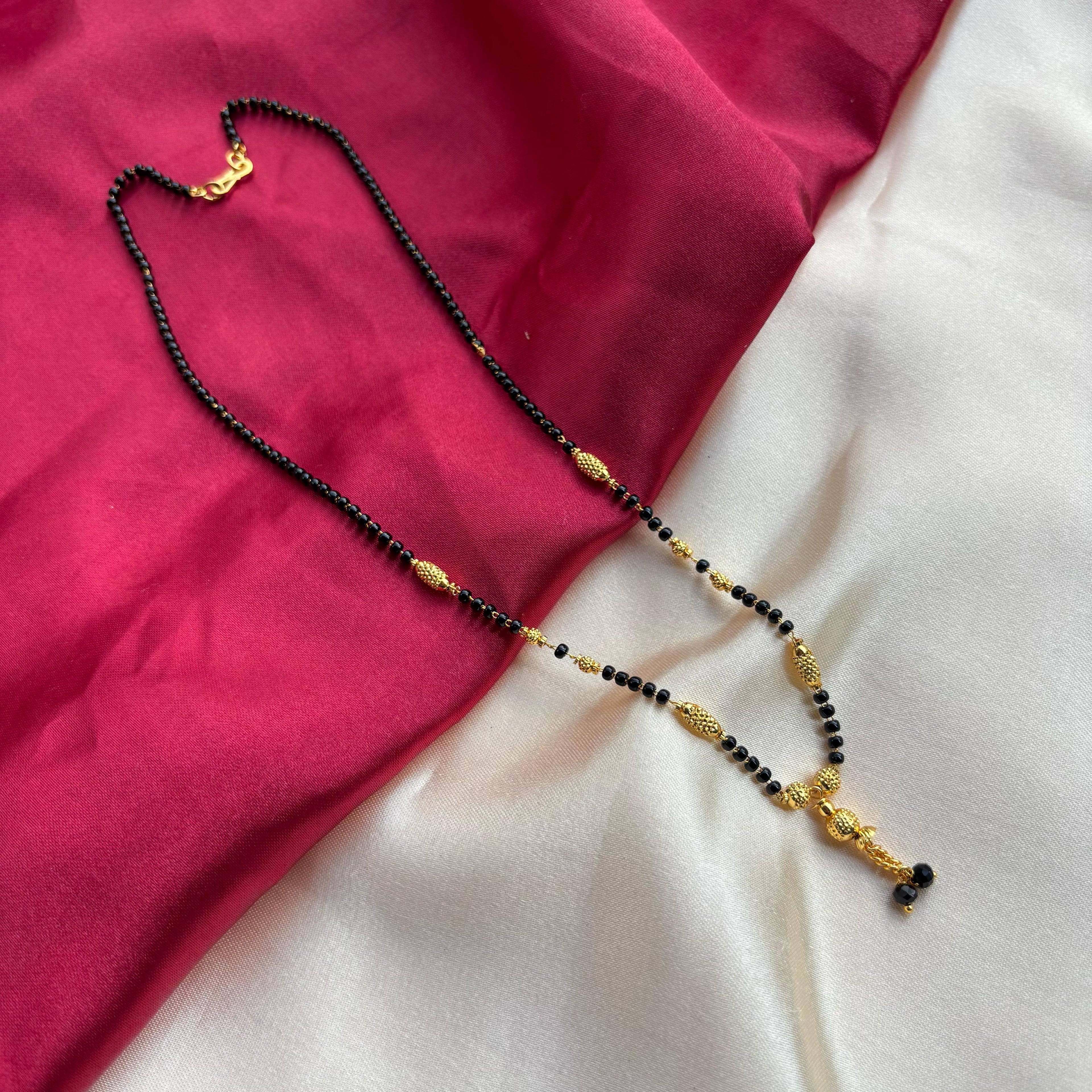 Gold Black Beaded Indian Asian Nazar Mangalsutra Choker Pendant Necklace