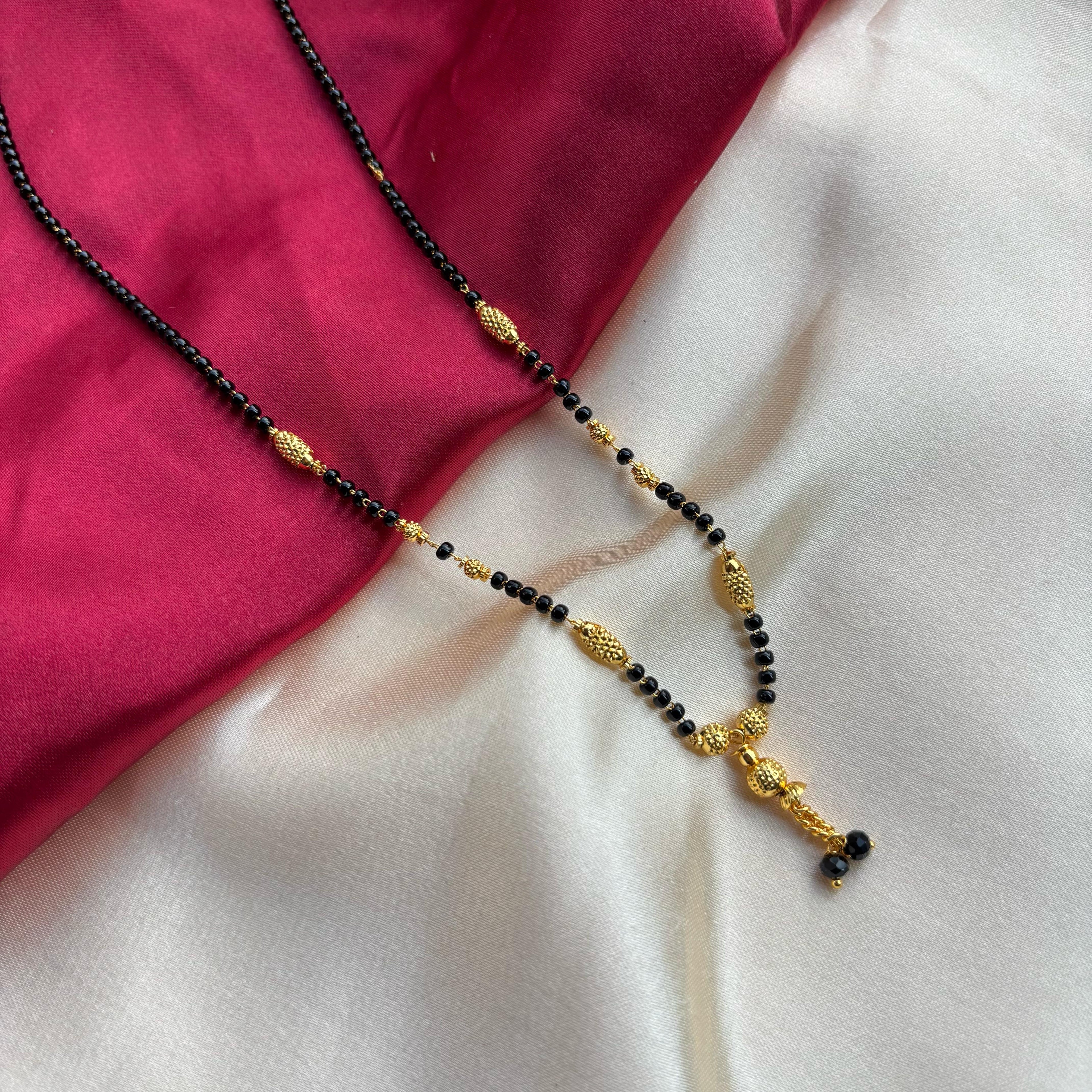 Gold Black Beaded Indian Asian Nazar Mangalsutra Choker Pendant Necklace