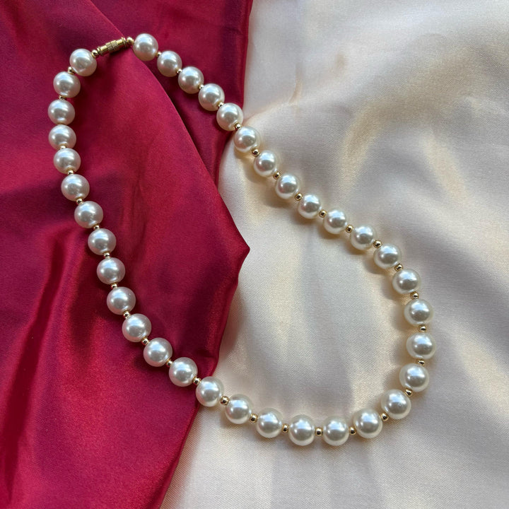 Large Ivory Lightweight White Round Pearl Bridesmaid Statement Choker Necklace