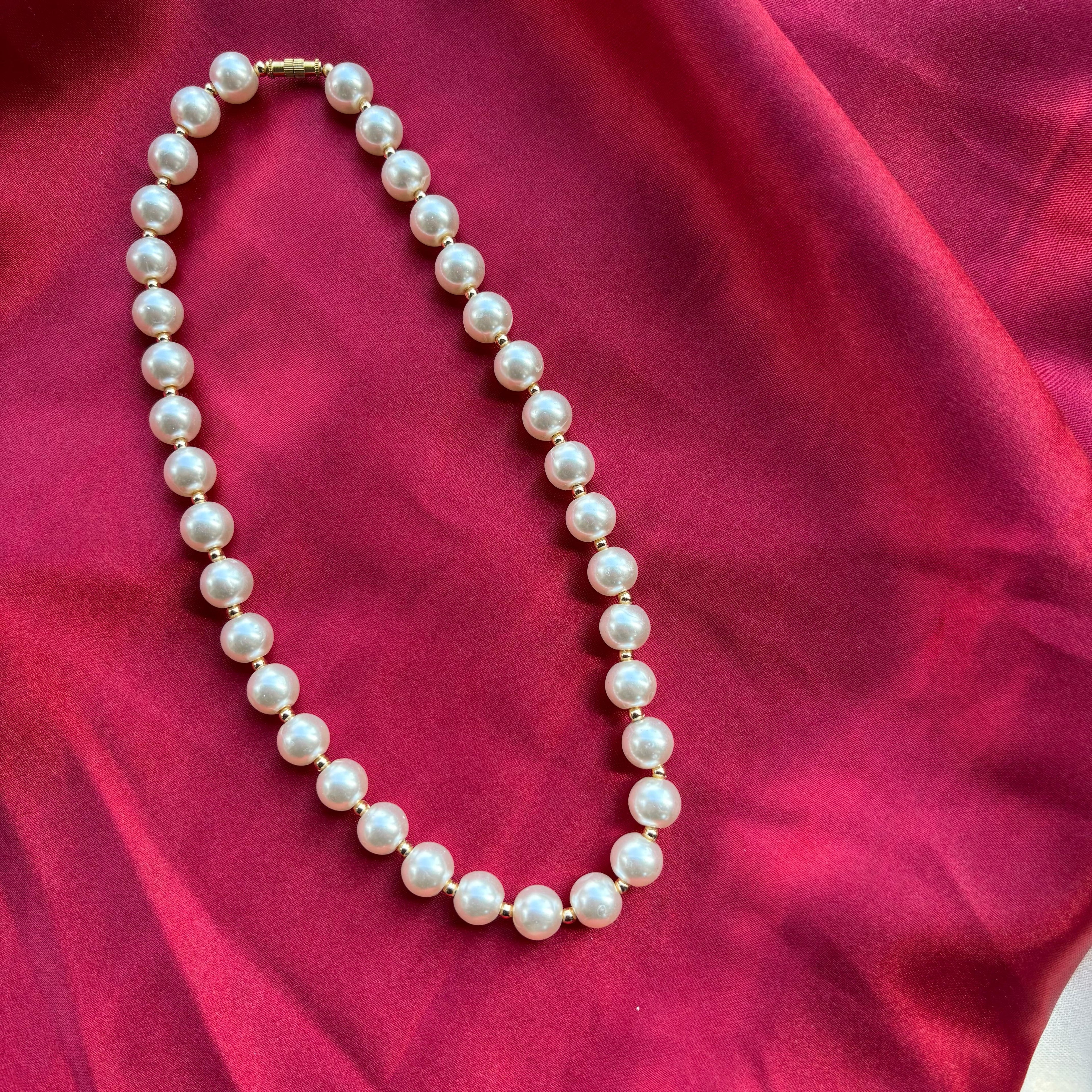 Large Ivory Lightweight White Round Pearl Bridesmaid Statement Choker Necklace