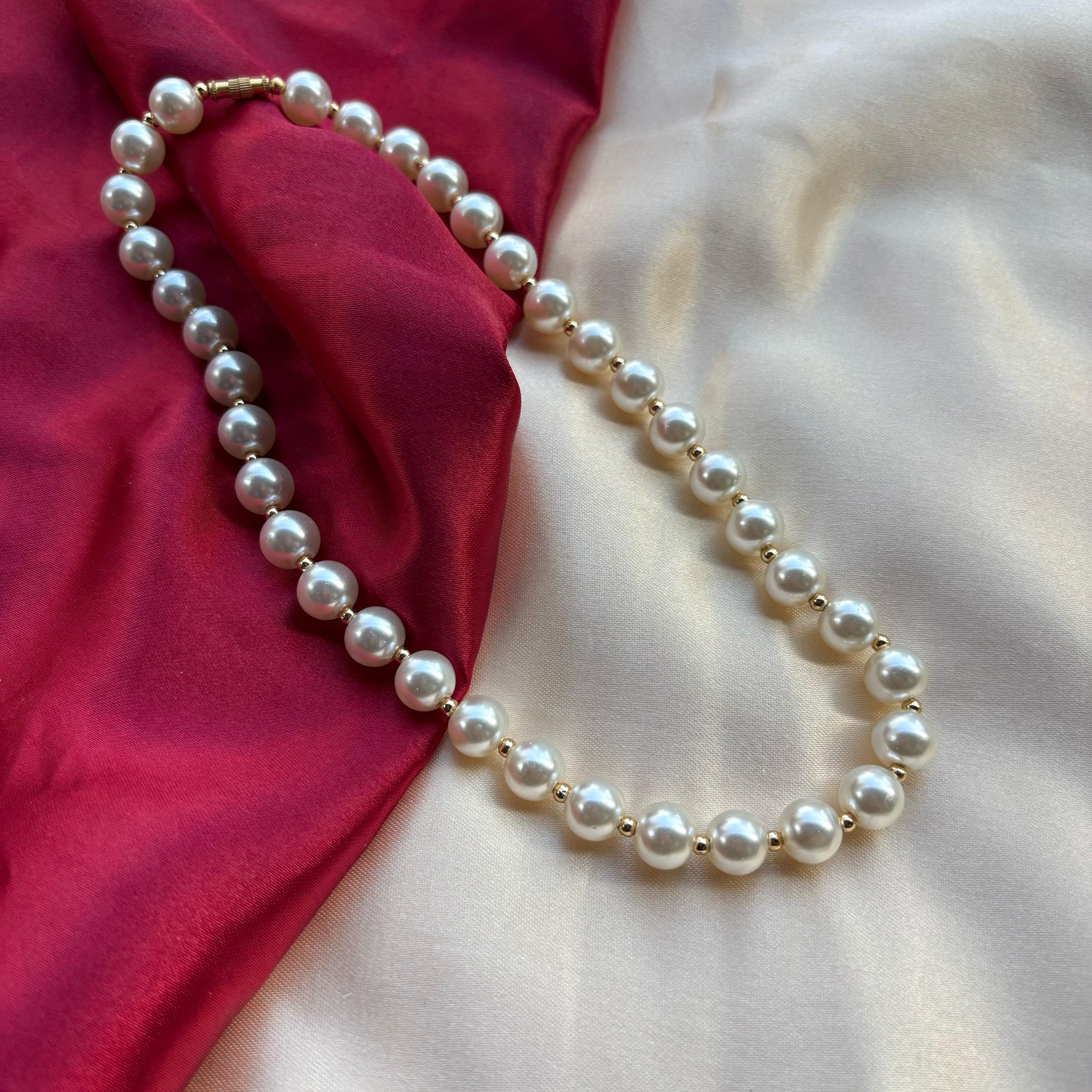 Large Ivory Lightweight White Round Pearl Bridesmaid Statement Choker Necklace
