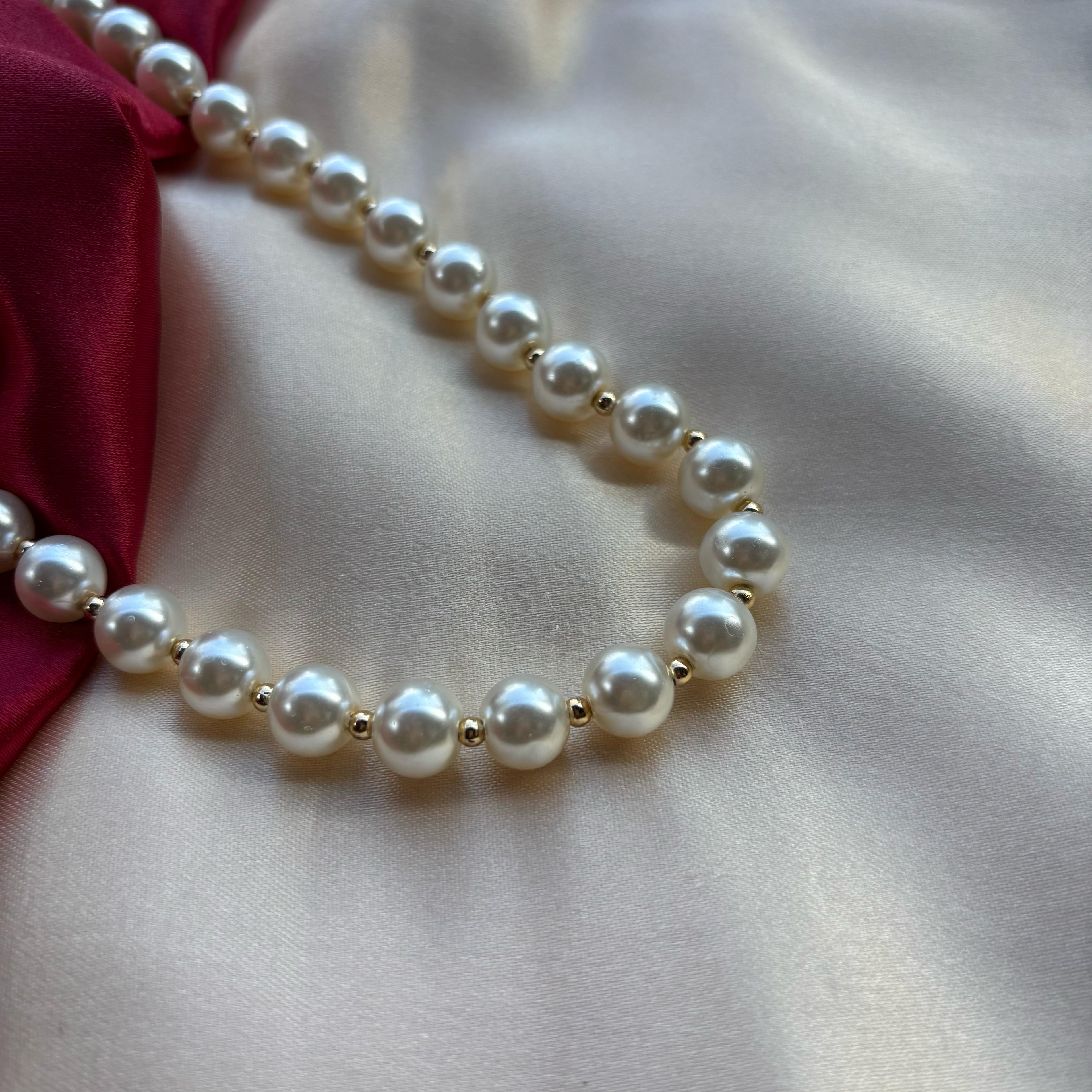Large Ivory Lightweight White Round Pearl Bridesmaid Statement Choker Necklace