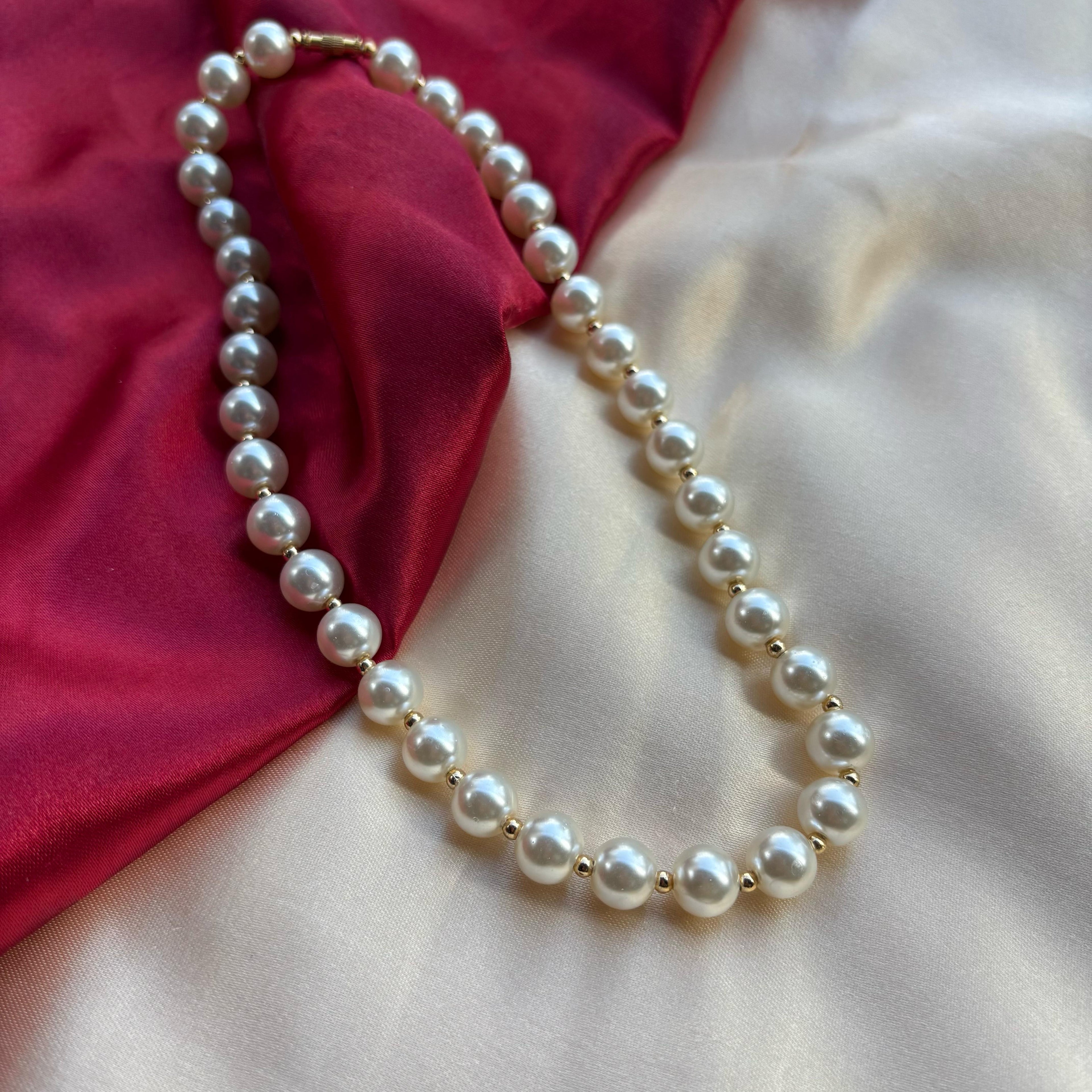Large Ivory Lightweight White Round Pearl Bridesmaid Statement Choker Necklace
