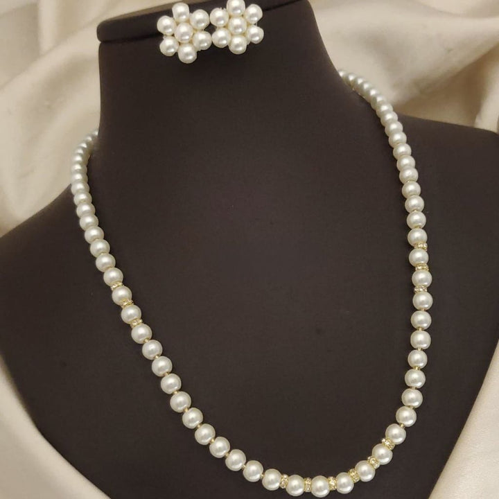 White Round Pearl Bridesmaid Statement Necklace and Earring Set
