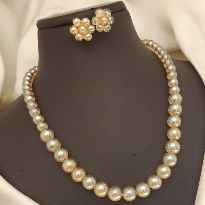 Large Golden Round Pearl Bridesmaid Statement Wedding Necklace  and Earring Set