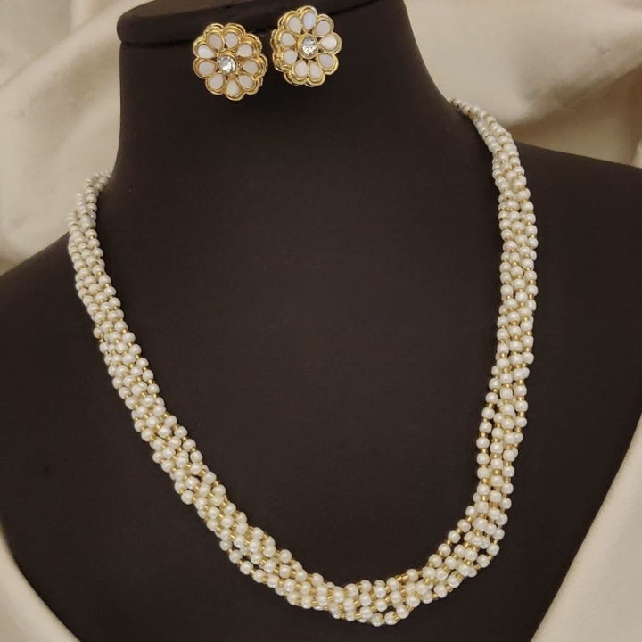 Small White Multi-strand Pearl Wedding Statement Necklace and Earring Set