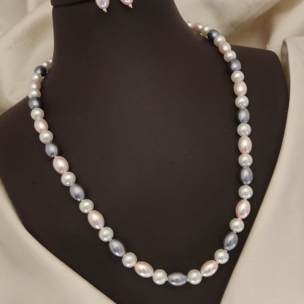 Large White Grey Round Oval Pearl Necklace and Earring Set
