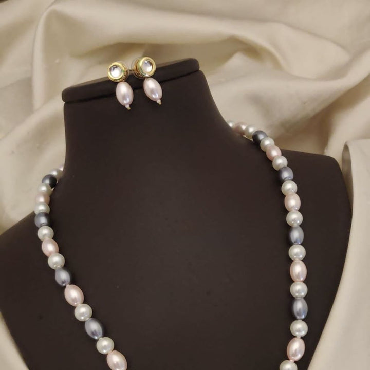 Large White Grey Round Oval Pearl Necklace and Earring Set