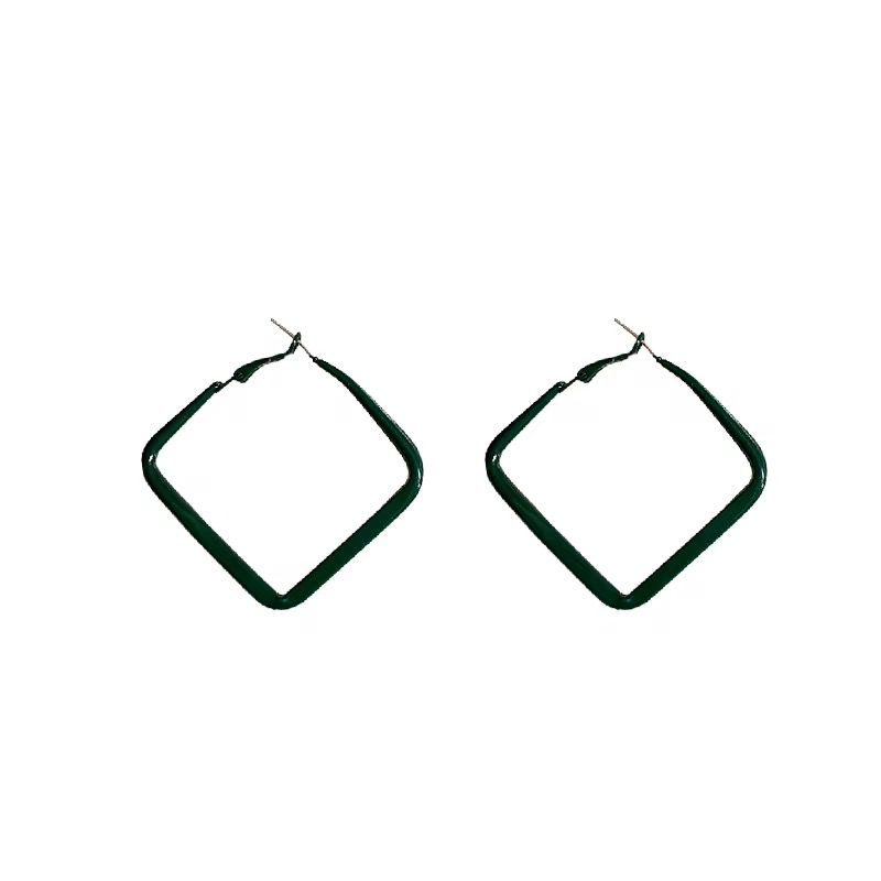 Black Square Geometric Large Dainty Threader Statement Hoop Earrings
