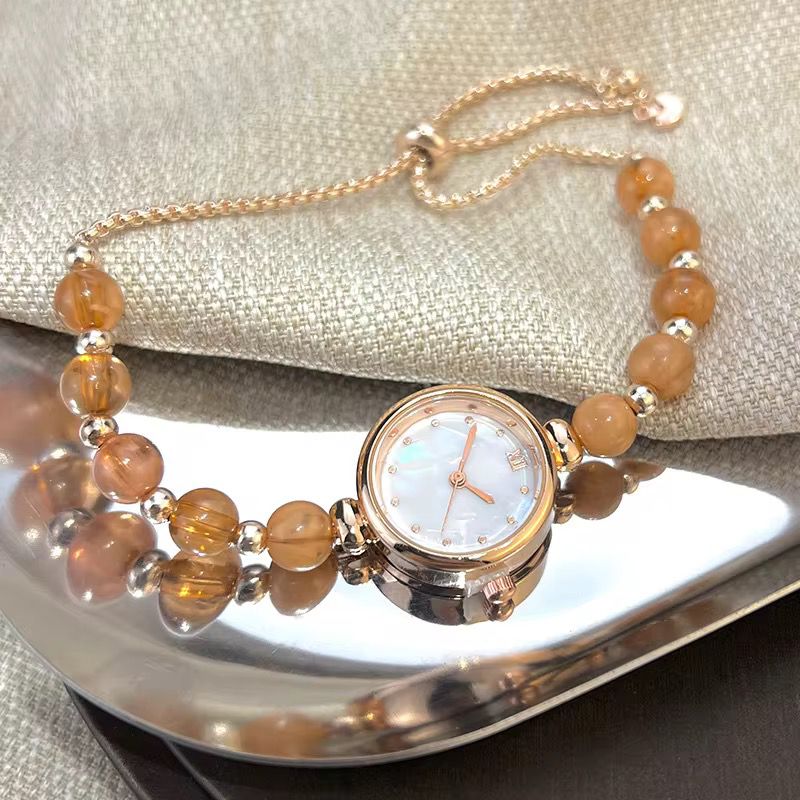 Elegant Rose Gold Beaded Dial Bracelet Watch