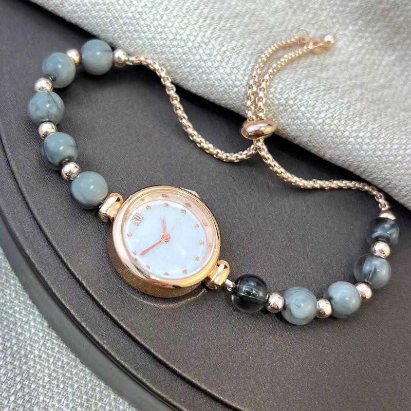 Elegant Rose Gold Beaded Dial Bracelet Watch