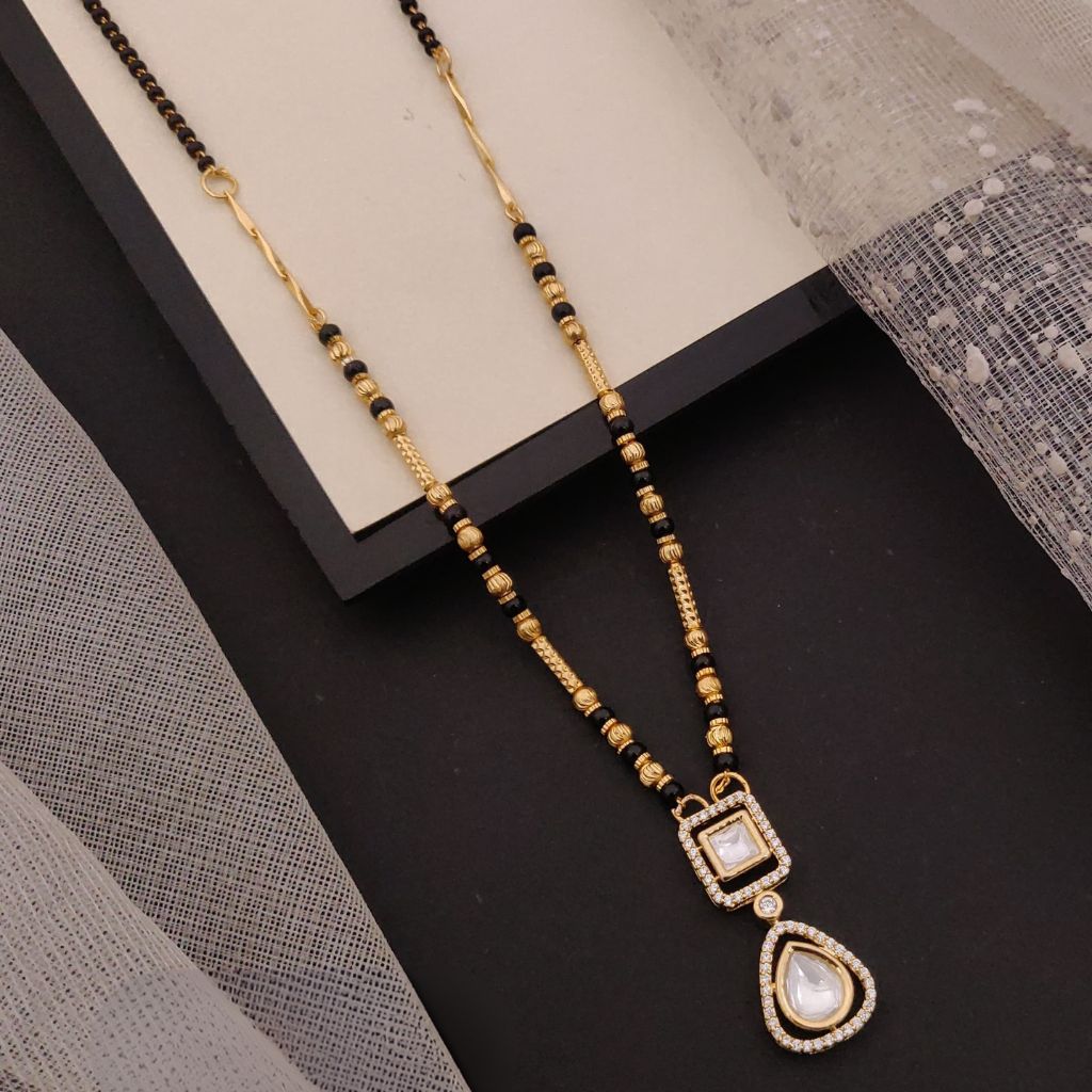 Elegant Twin-Pendant Gold Plated Zircon Mangalsutra Necklace