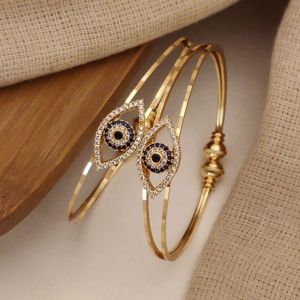 Large Gold Evil Eye Dual Brass Cuff Bracelet