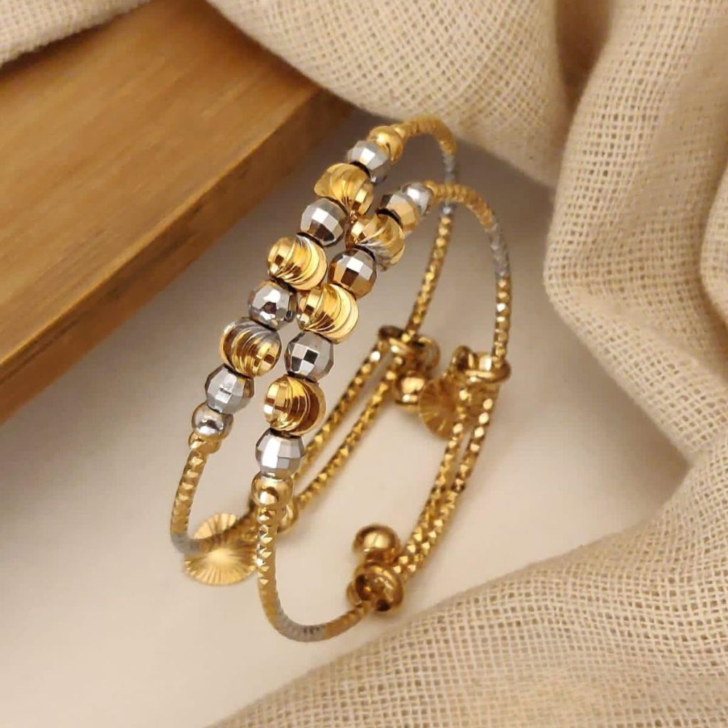 Gold Silver Ball Beaded Adjustable Cuff Bracelet