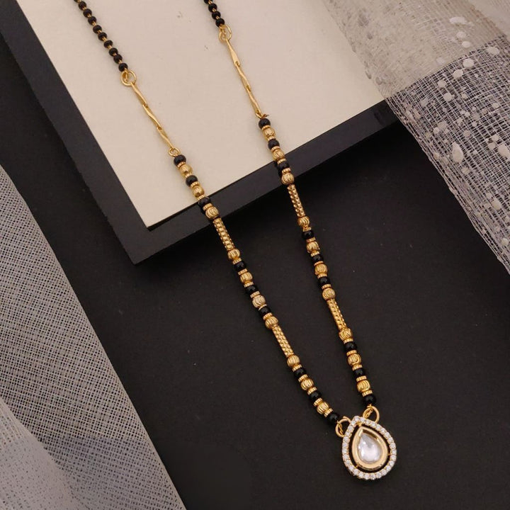 Oval Solitaire Charm Black Beaded 18ct Gold Plated Mangalsutra Necklace