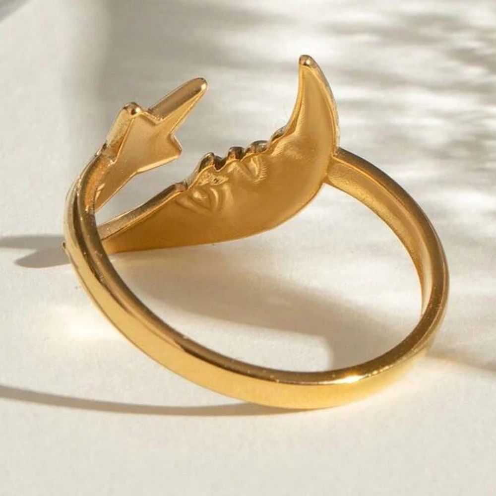 Boho Celestial Moon and Star Ring Adjustable Gold/Silver