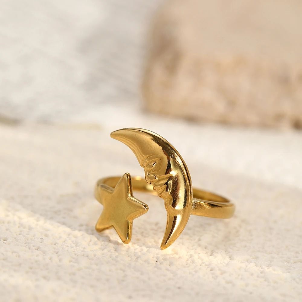 Boho Celestial Moon and Star Ring Adjustable Gold/Silver