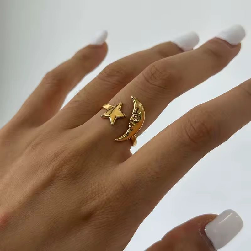 Boho Celestial Moon and Star Ring Adjustable Gold/Silver