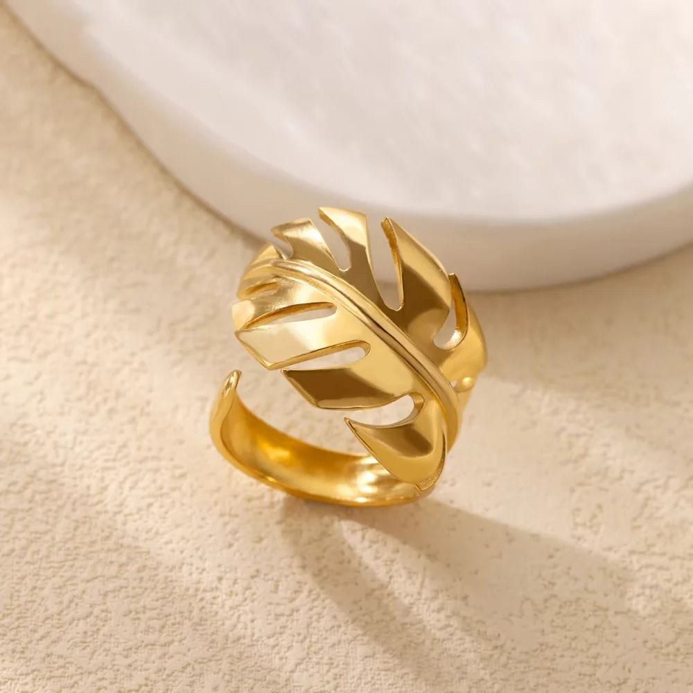 Tropical Monstera Plant Leaf Open Statement Gold/SIlver Ring