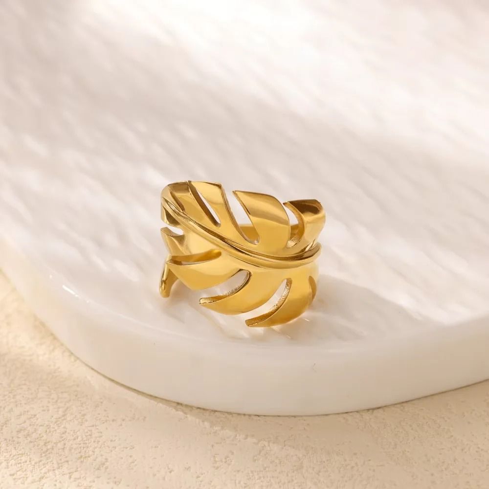 Tropical Monstera Plant Leaf Open Statement Gold/SIlver Ring