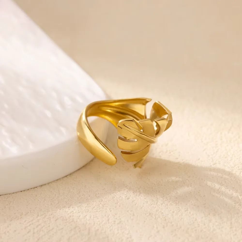 Tropical Monstera Plant Leaf Open Statement Gold/SIlver Ring