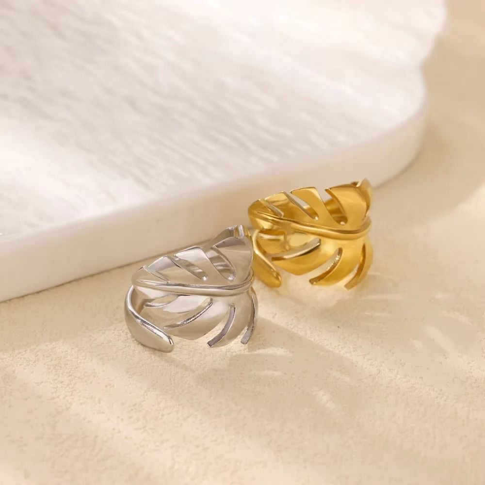 Tropical Monstera Plant Leaf Open Statement Gold/SIlver Ring