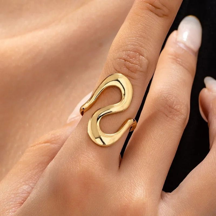 Infinity Loop Adjustable Ring Chunky Gold Statement Band (Close-up Detail) | The Colourful Aura