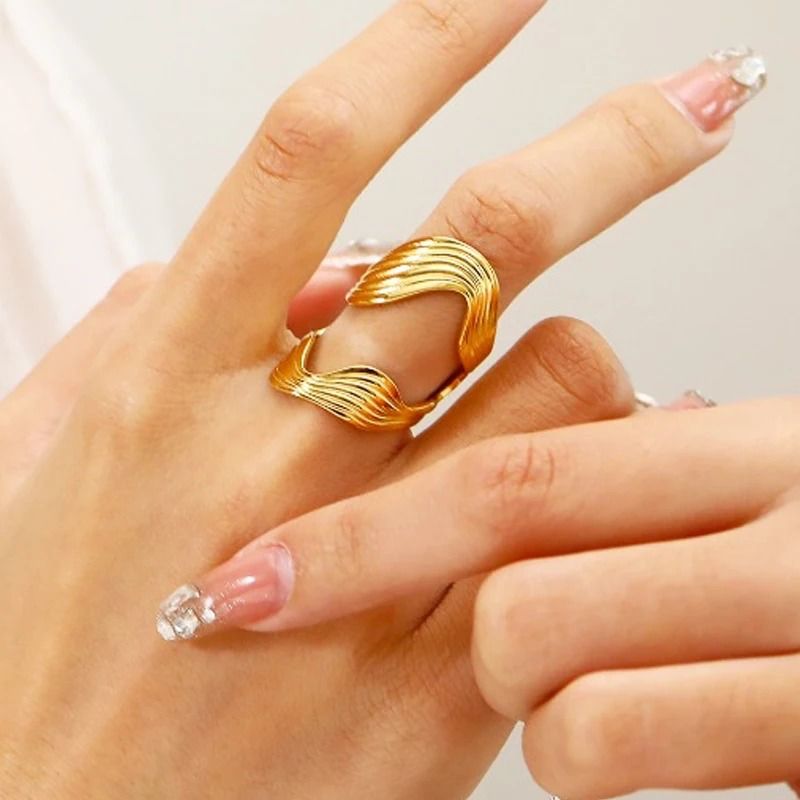 Textured Wave Adjustable Ring Open Statement Band (Gold/Silver)