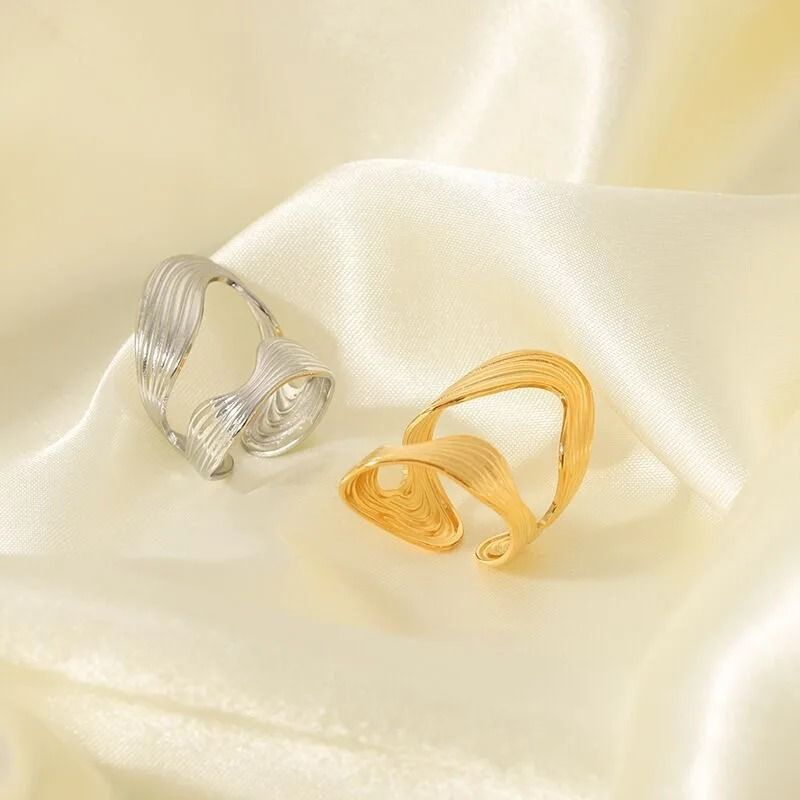 Textured Wave Adjustable Ring Open Statement Band (Gold/Silver)
