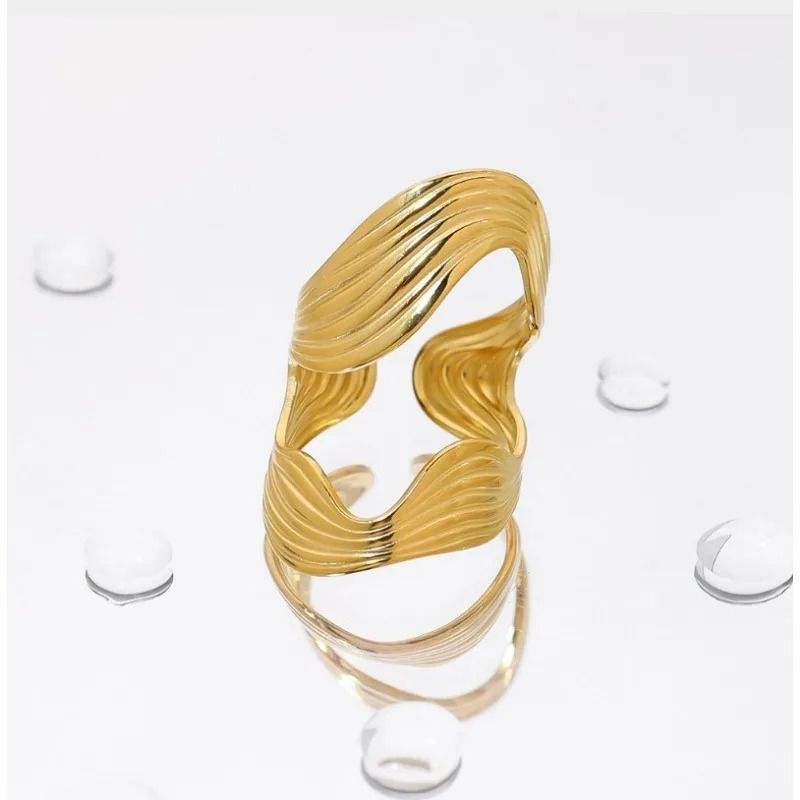 Textured Wave Adjustable Ring Open Statement Band (Gold/Silver)