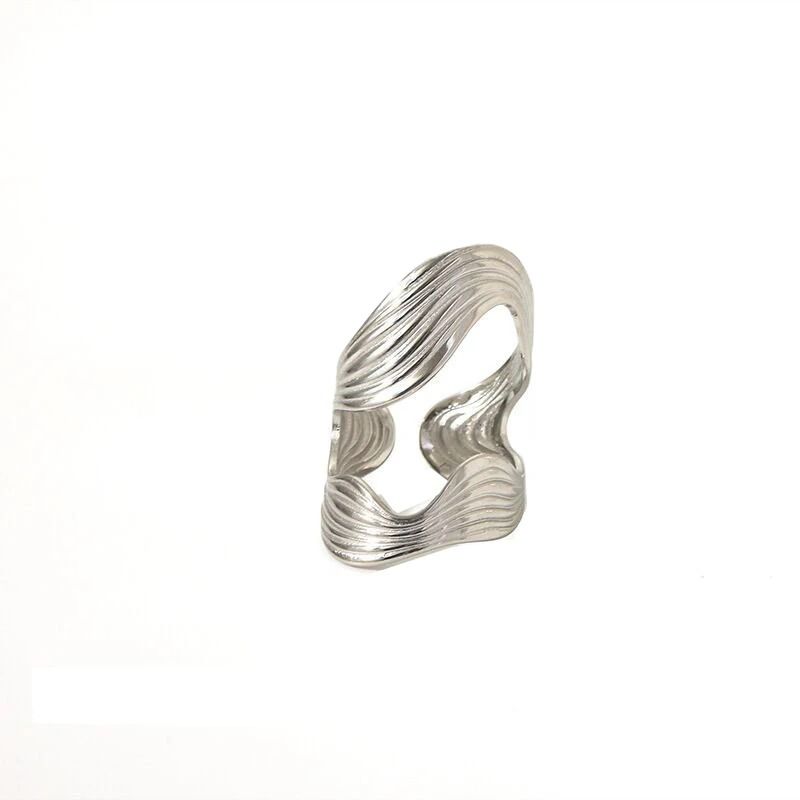 Textured Wave Adjustable Ring Open Statement Band (Gold/Silver)