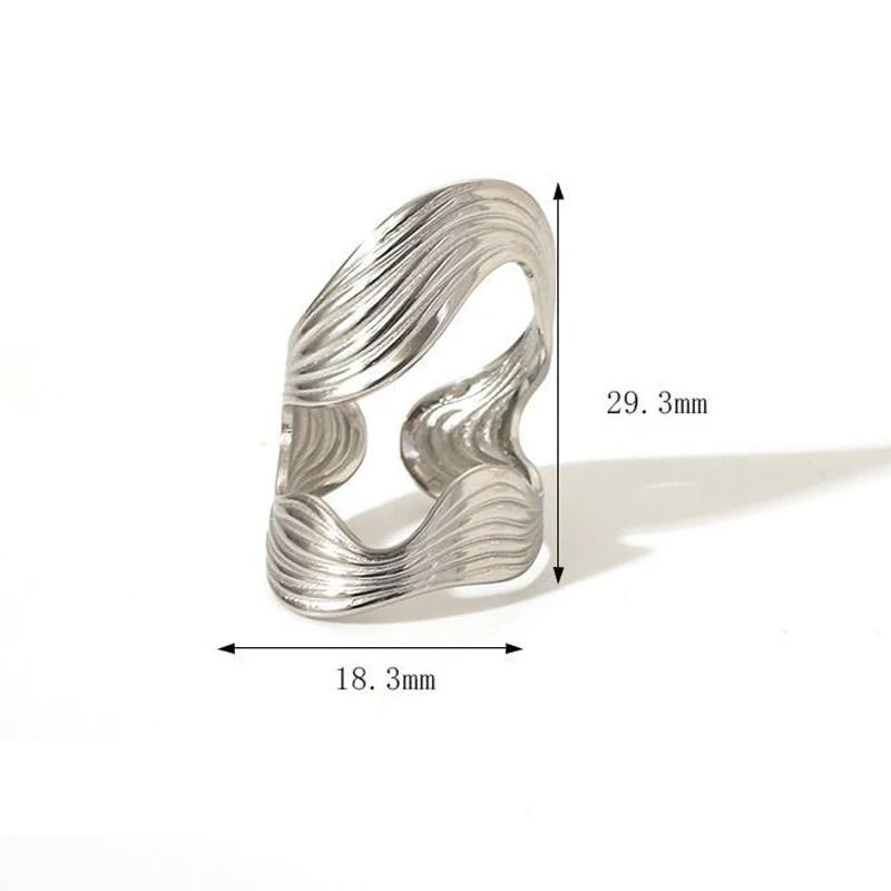 Textured Wave Adjustable Ring Open Statement Band (Gold/Silver)