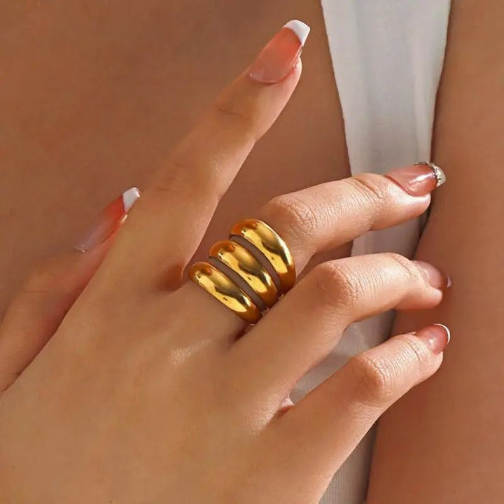 Chunky Triple Dome Adjustable Stacked Wide Band (Gold/Silver) Ring