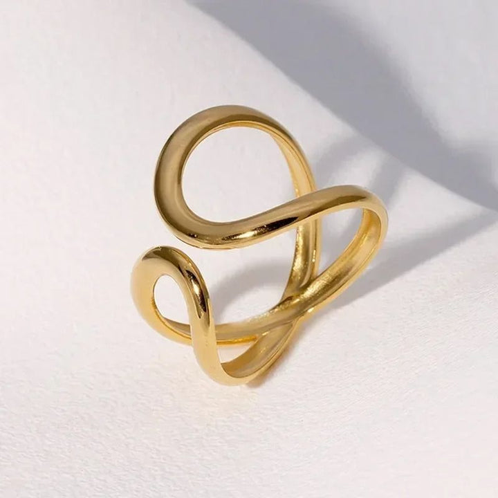Abstract Infinity Swirl Adjustable Ring Minimalist Gold Open Band